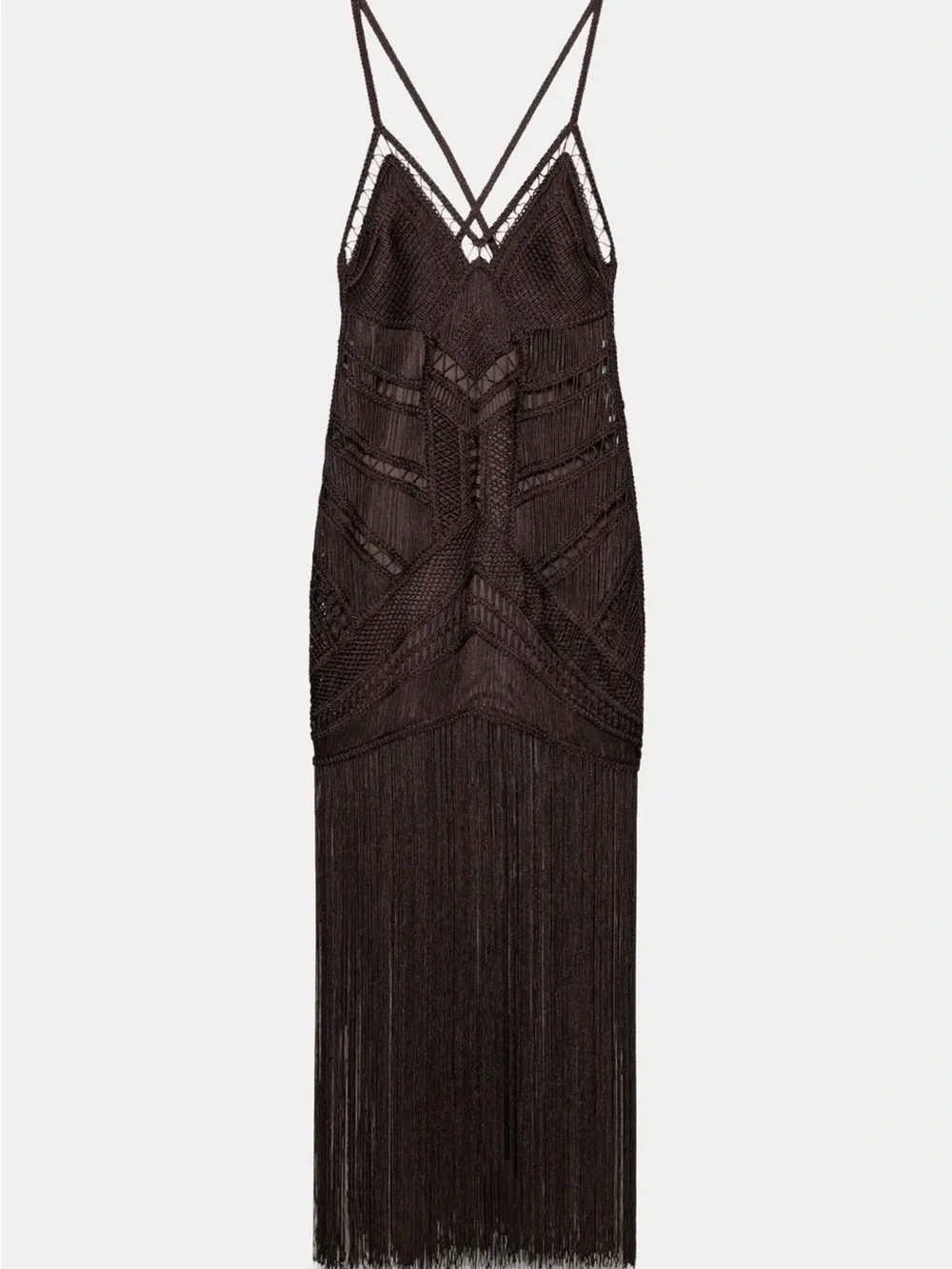 Zara Black Fringe Crochet Slip Dress - Picture 5 of 6